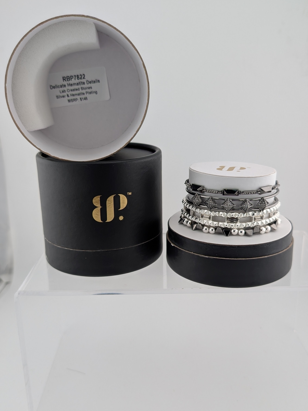 bp Silver and Black Stackable Women's Bracelet Set